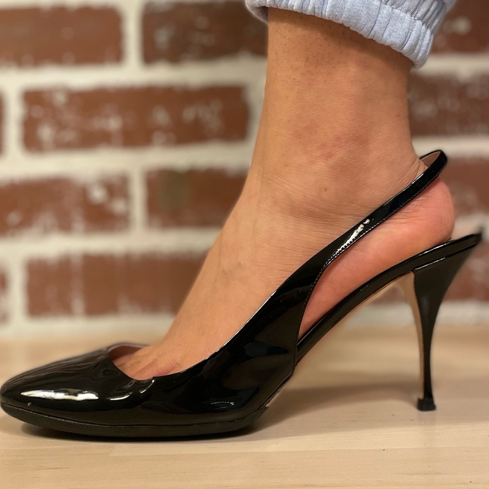Miu Miu BlackPatent Leather Slingback Heels Sandals Shoes US 11 - Picture 6 of 6